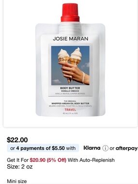 Josie Maran Vanilla Vibeezz Body Butter (White) - Travel Size BRAND NEW SEALED